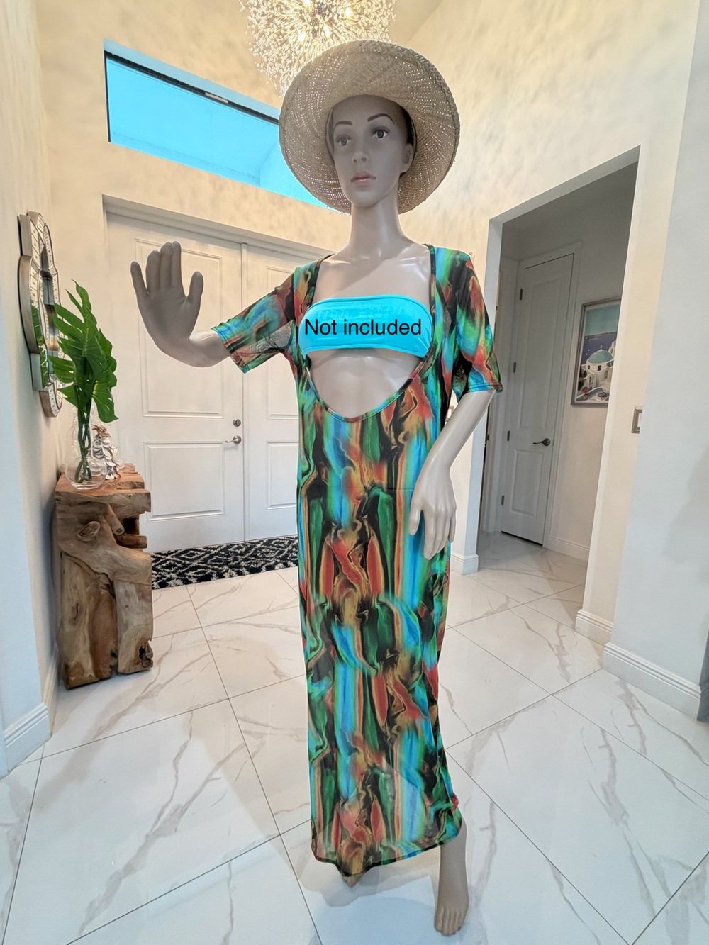 PrettyLittleThing Multicolor Coverup in Green, Teal, Orange and Brown